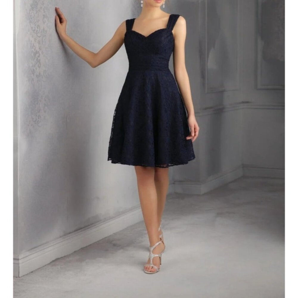 Mori Lee Madeline Gardner Black Lace Sleeveless Convertible Mini Dress Size 14